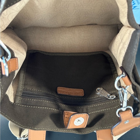True Religion Brown Canvas Tote Bag - Olive Color with Beige Strap - NWT - Picture 3 of 8